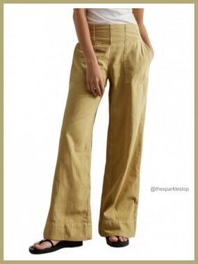 Wide Leg Pull-On Jeans Mid Rise Baggy Denim Pants Pockets